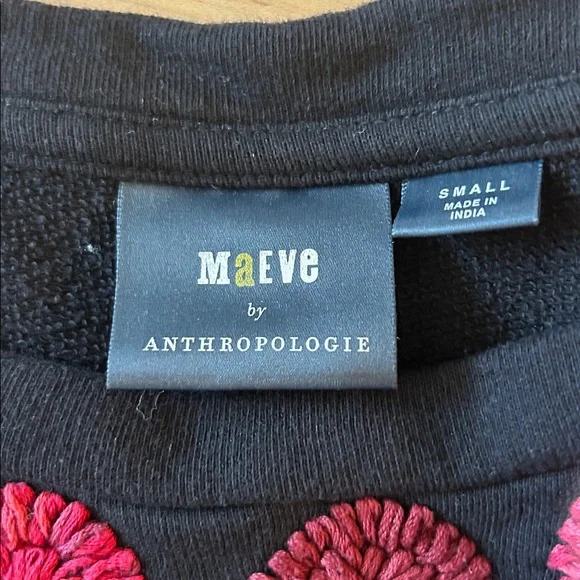 Anthropologie MAEVE Floral Embroidered Black/ Reds Sweatshirt Size Small - Picture 5 of 8